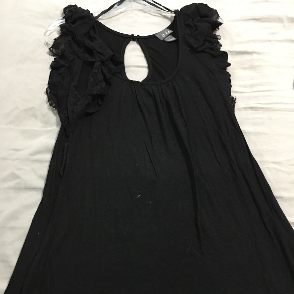 Dots black tunic with flutter lace sleeves